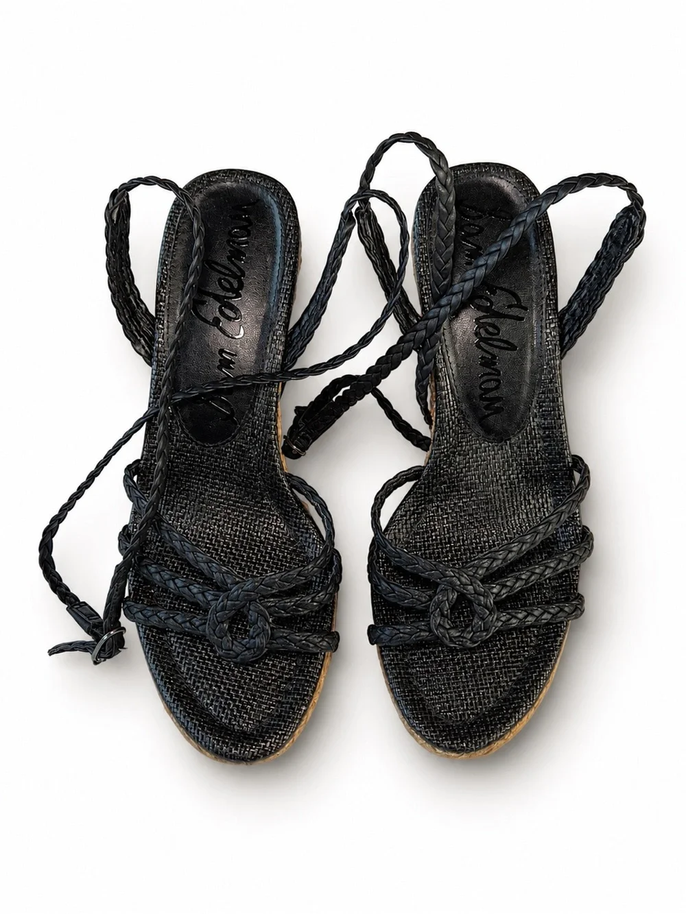 Sam Edelman Black Mindie Espadrille Ankle Strap Platform Wedge Sandals Size 7